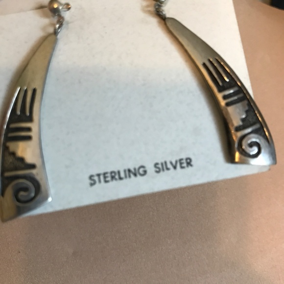 HOPI NATIVE AMERICAN STERLING SILVER CRESCENT MOON COLLAR NECKLACE AND EARRINGS - Picture 8 of 8